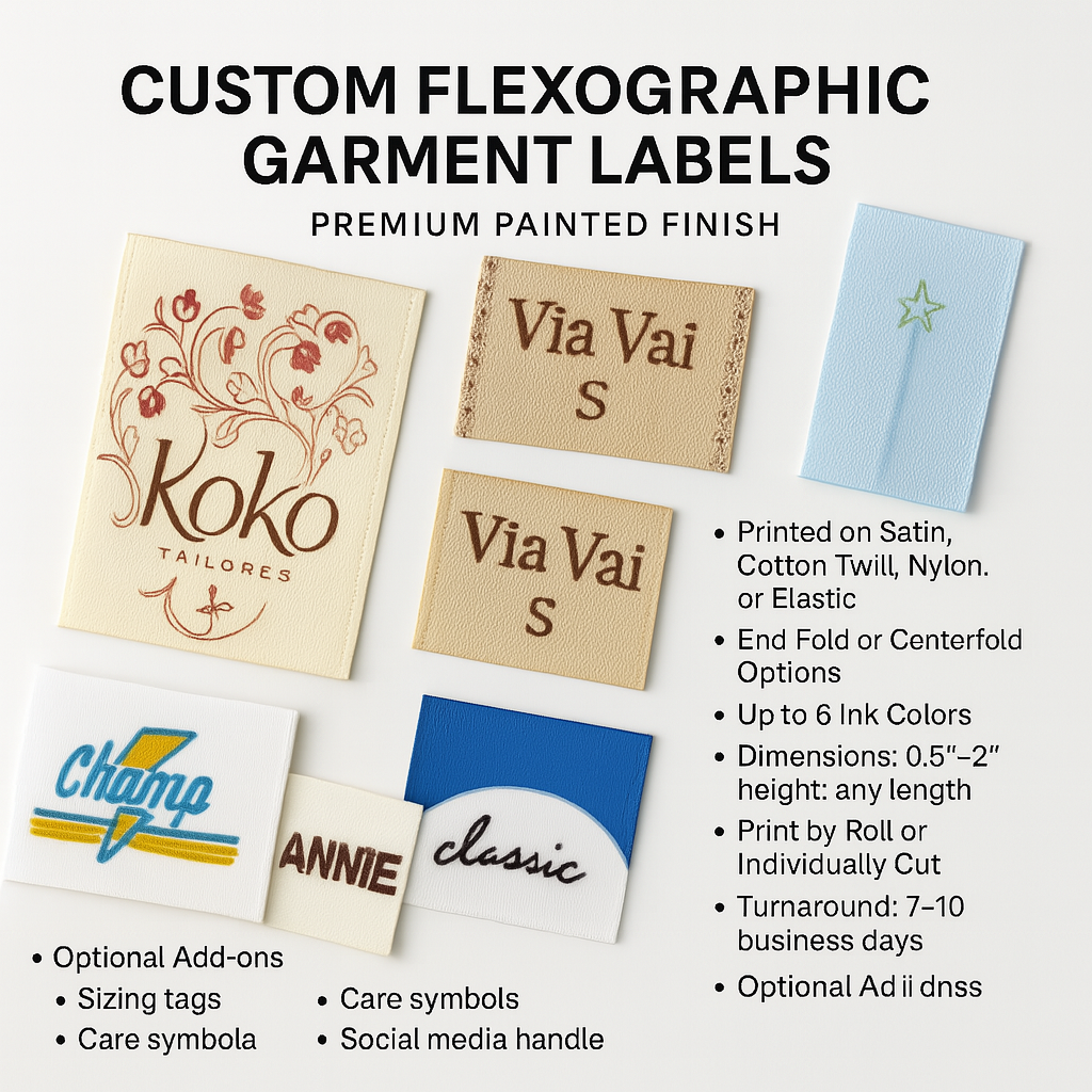 Custom Flexographic Garment Labels – Premium Painted Finish – Matt